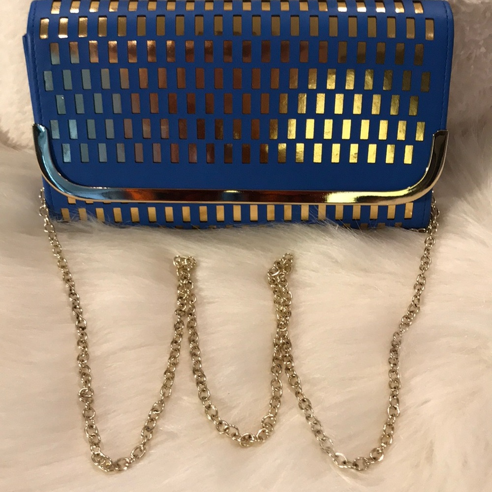 Blue and gold crossbody or clutch